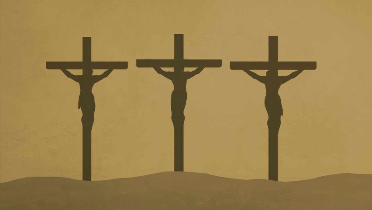 Jesus and the two criminals on crosses